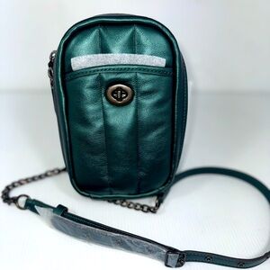 *NWT* COACH TALL CAMERA CROSSBODY BAG  METALLIC GREEN